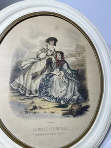 Antique La Mode Illustree Leroy Imp Paris Wood Oval Frame 1800's French Fashion - Picture 1 of 13
