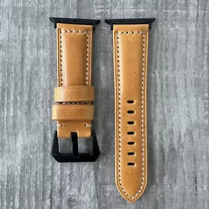 Per Apple Watch Nero Ultra 1 2 49mm Cinturino Orologio Pelle di Vitello Giallo Scuro - Foto 1 di 15