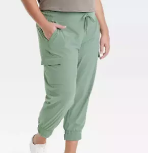 Women's Active Light Mid-Rise Cargo Joggers - All In Motion Sage Green Plus 3X - Picture 1 of 12