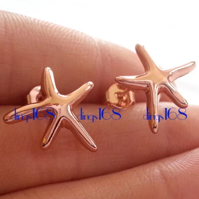 Brincos postes estrela do mar reais folheados a ouro rosa 18K inspirados em designer 14 mm A1T - Imagem 1 de 2