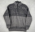 Obermeyer Mens Medium 100% Wool Ski Sweater Grey Black Nordic Print Vintage