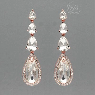 ROSE GOLD Plated Clear Crystal Rhinestone Wedding Bridal Drop Dangle Earrings 78 - Image 1 of 4