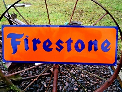 Original Hand Painted Firestone Metal Sign Gas Oil Tire Shop Garage Mancave Art - Image 1 of 4