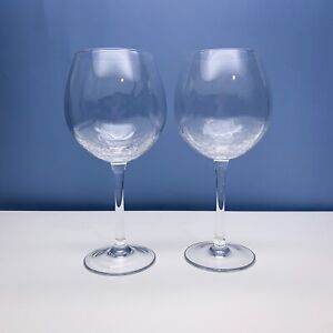 Set of 2 Pier 1 Clear Crackle 8-5/8" Blown Glass Red Wine Glasses