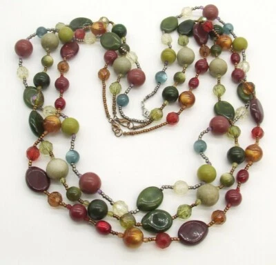 3 Collares Multicolor Cuentas 36" Lucite, Cerámica, Vidrio, Cristal Bronce/Plata-T Foto 1 de 3