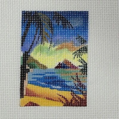 Beach Mountain Palm Tree Island Colorful Handpainted Needlepoint Canvas COP - Image 1 of 4