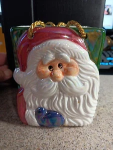 Ceramic Santa Head Basket With  Gold Rope Handle. - Picture 1 of 6