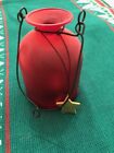 Christmas Tea Light Holder With Wire Handle Red 3x5” Holiday Candle Xmas Winter