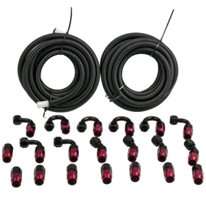 AN8 8AN 5m Stainless Steel Braided Oil Fuel & Fitting Hose End Adapter 2 Sets - Picture 1 of 8