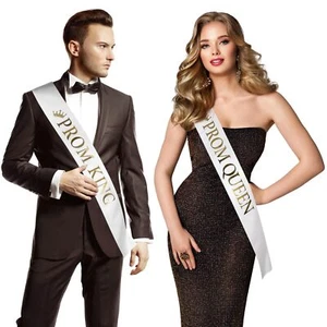 2 Pcs Prom King and Queen Sashes 2025 Graduation Dance Party Accessories with... - Picture 1 of 6