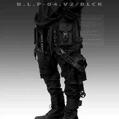 Men's Black Streetwear Techwear Heavy Cargo Trouser Pants H-G B.L.P-04.V2/BLCK - Image 1 of 4