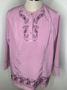 Brylane Damen Tunika Oberteil Shirt lila 18 W bestickt Bluse Langarm - Bild 1 von 5