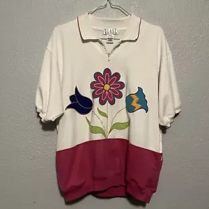 Vintage 80’s/90’s Blast Women’s Short Sleeve Top With Embroidered Flowers Sz M - Picture 1 of 9