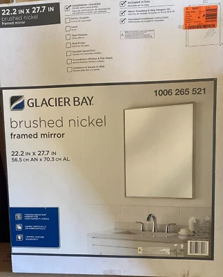 Glacier Bay 22.2" X 27.7"  Framed Mirror Brushed Nickel - Free Shipping - Image 1 of 3
