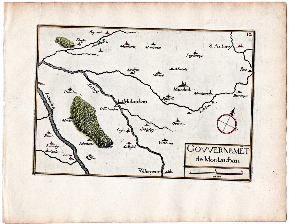 1634 Nicolas Tassin Antique Map Montauban, Villemur sur Tarn, Mirabel, France - Image 1 of 1