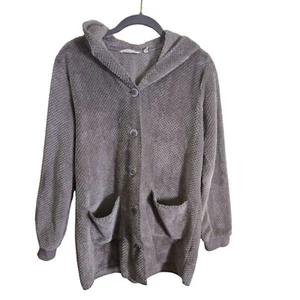 Soft Surroundings Taupe Plush Chenille Button Hooded Sweater Jacket Size XS - Picture 1 of 5