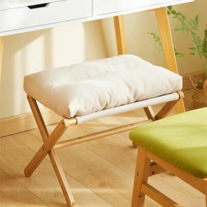 Modern Footstool Foldable Footrest Stool with Bamboo Leg& Beige Pad Living Room - Picture 1 of 7