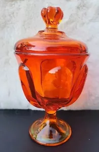 Vtg. VIKING GLASS PERSIMMON CANDY JAR 6 Petal Pattern 5.5" Tall W LID 7.75" - Picture 1 of 11