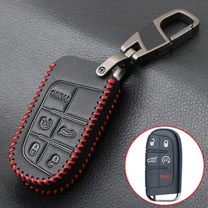 Leather Remote Key Fob Cover Case for Jeep Grand Cherokee Chrysler Dodge Fiat - Picture 1 of 8