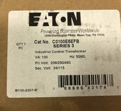 Transformador de controle EATON CUTLER HAMMER C0100E5EFB Pri 208/230/460 Sec 24/115 - Imagem 1 de 3