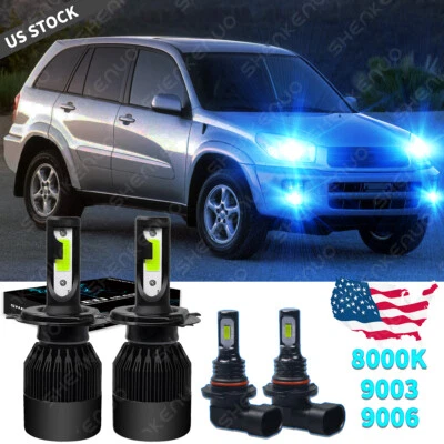 4Pcs For Toyota RAV4 2001-2005 LED Bulbs Kit Headlight 9003 Fog Light 9006 8000K - Image 1 of 4