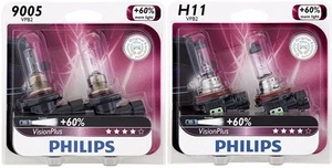 4x Philips 9005 + H11 Vision Plus +60% More Light Upgrade Super Bright Bulb 65W - Picture 1 of 5