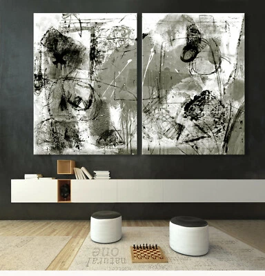 ABSTRAKT Leinwandbild Modern Schwarz Weiß Grau Malerei Gemälde Kunst Druck Wand - Bild 1 von 4