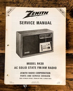 Zenith R430 Radio  Service Manual *Original* - Picture 1 of 1