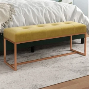 Velvet Footstool Bench Ottoman Lounge Bedroom Bed End Stool Rest Seat Mustard - Picture 1 of 7