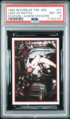 Pegatinas álbum Star Wars Return of the Jedi 1983 #21 Luke at Battle PSA 8 casi nuevo-como nuevo Foto 1 de 2