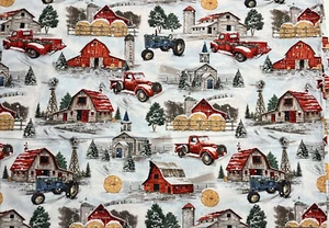 Brother Sister Design Studio Cotton Farm Christmas Fabric - 26" x 43/44" - Picture 1 of 3