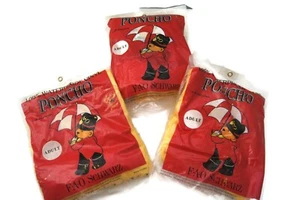 Vintage Lot of 3 FAO Schwarz Yellow Plastic Rain Poncho Snaps - Adult - 1 Size  - Picture 1 of 7