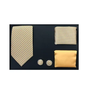 Nuevo Formal Hombres Corbata Delgada 2 Pañuelos Gemelos Conjunto de Regalo Amarillo Azul Patrón - Imagen 1 de 3