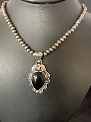 Collar colgante nativo para hombre navajo cuentas de plata esterlina ónix negro 13095 Foto 1 de 4