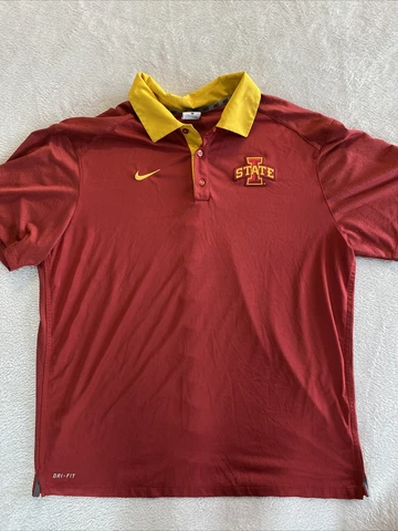 Nike Iowa State Cyclones Polo Shirtens XL Red Yellow Polyester Logo Embroidered Cover
