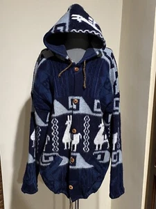 Tejidos Imalaya Womens Sz XL Wool Hooded Full ButtonSweater Gray - Picture 1 of 11