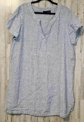 Tahari size 2X Shift Dress Short sleeve 100% Linen Pullover Tunic striped - Image 1 of 4