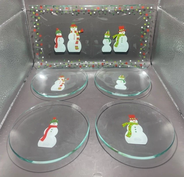 Plato para servir muñeco de nieve de vidrio de chef mimado con 4 platos redondos para aperitivos Foto 1 de 4