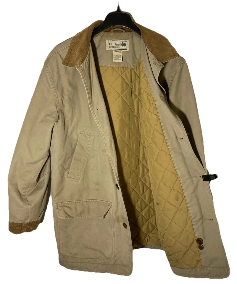 LL BEAN винтажный оригинальный поле пальто сарая куртка лоскутное одеяло с подкладкой вельветовый воротник-Sz L (T) - Изображение 1 из 4