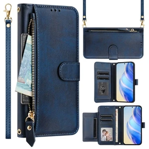For Samsung iPhone Huawei Crossbody Zipper 7 Cards Wallet Case Flip Stand Cover - Picture 1 of 25