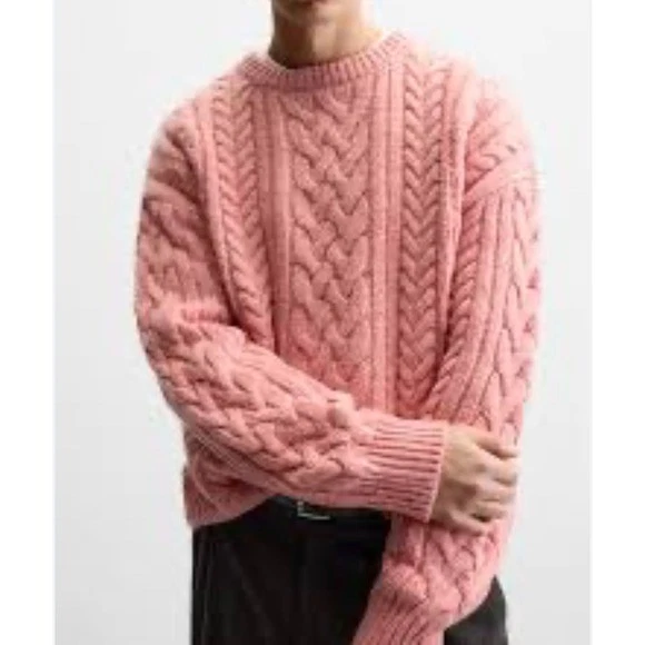 ZARA Mens Pink Cable Knit Sweater XL Crewneck Wool Tweed Speckled NWOT - Image 1 of 4