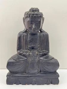 Meditierende Buddha Statue aus Holz handgeschnitzt Skulptur Figur Holzdekor 12 Zoll - Bild 1 von 16