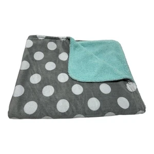 Garanimals Gray White Polka Dots Aqua Blue Sherpa Baby Blanket - Picture 1 of 6