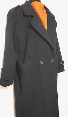 Abrigo Larry Levine New York Mujer Talla 12~Largo Negro Lana Doble Pecho Estilo Guisante Foto 1 de 4