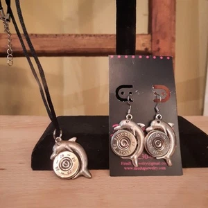 Silver Dolphin Shotgun Shell Necklace & Earring Set - Picture 1 of 2