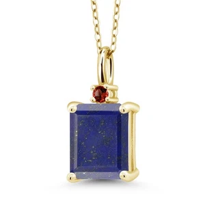 18K Yellow Gold Plated Silver Blue Lapis and Garnet Pendant Necklace For Women - Picture 1 of 4
