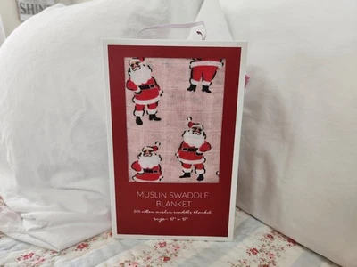 NEW MUD PIE PINK SANTA CHRISTMAS BABY SWADDLE BLANKET - Image 1 of 3