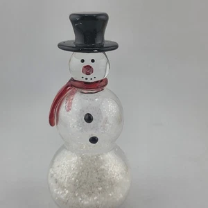 VTG Glass Snowman Figurine with Top Hat and Scarf Christmas Holiday Decor - Picture 1 of 5