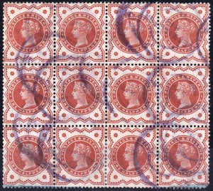 1887 JUBILÄUM SG197 1/2d ZINNOBERSTEIN SEHR SCHÖNER 12ER BLOCK MAUVE LEAMINGTON SPA - Bild 1 von 1