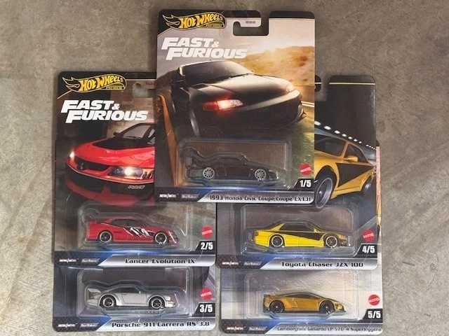 2025 HOT WHEELS FAST AND FURIOUS RELEASE M 5 CARS CIVIC PORSCHE CHASER LANCER - Image 1 of 1